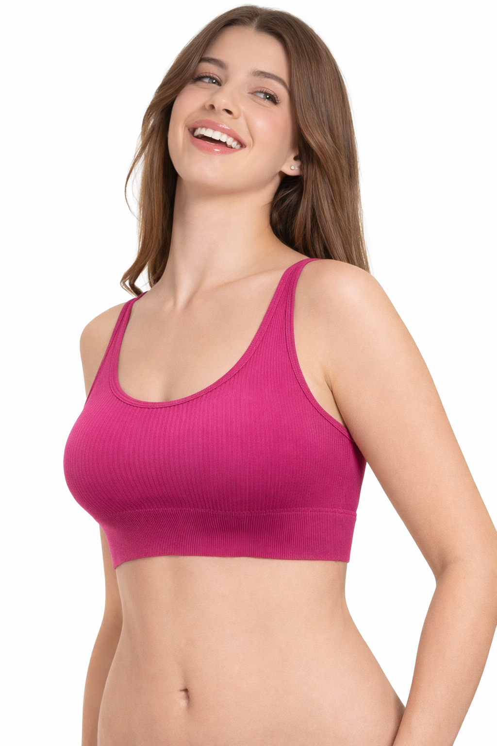 Women’s Ribbed Pink Bralette – Seamless Comfort Bra for Everyday Wear