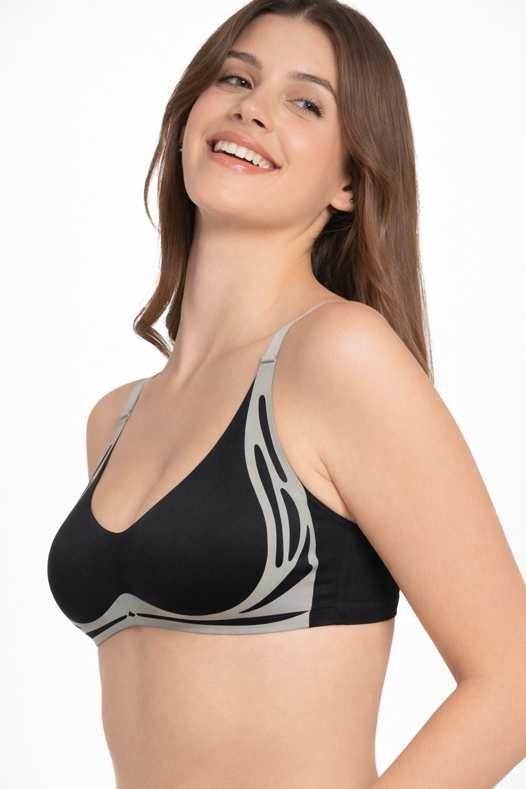 Women’s Black & Gray Sports Bra – Lightweight Support Everyday Bra