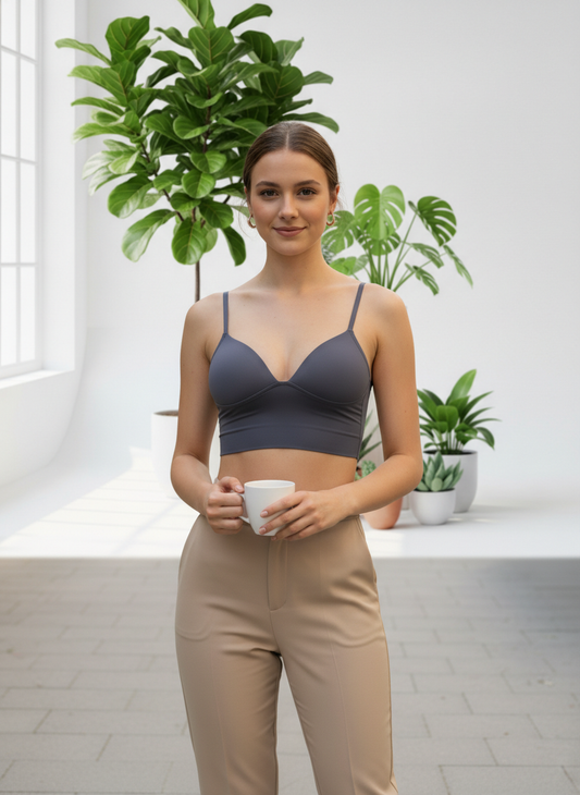 Buy 1 Get 1 Free Combo Offer Seamless Padded Bralette Crop Top Combo (Grey & Black) All Day Comfort Pack