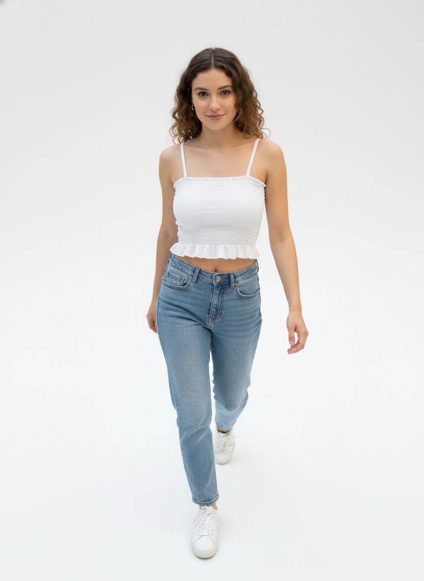 Buy 1 Get 1 Free Combo Offer Serene Fit Smocked Crop Top Duo for Women (Olive Green & White) – Effortless Everyday Elegance