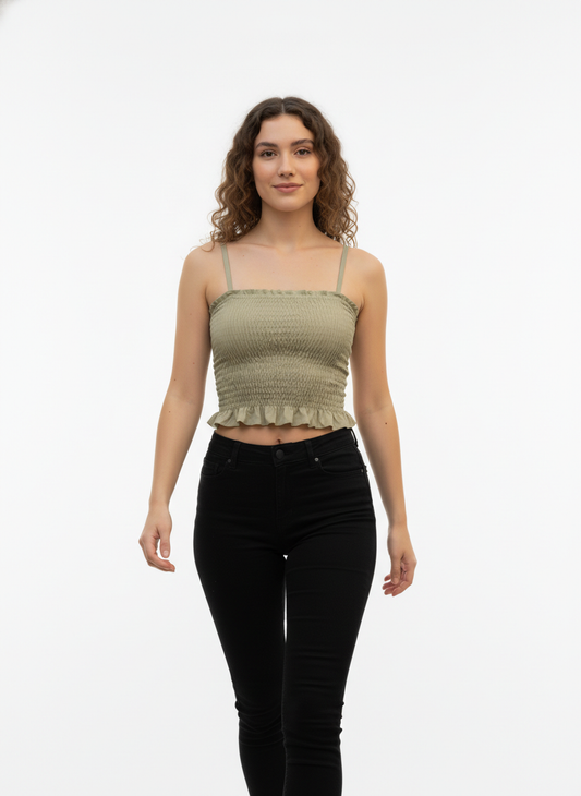 Buy 1 Get 1 Free Combo Offer Smocked Crop Top Duo for Women (Olive Green & Blush Pink) – Style with Elegance
