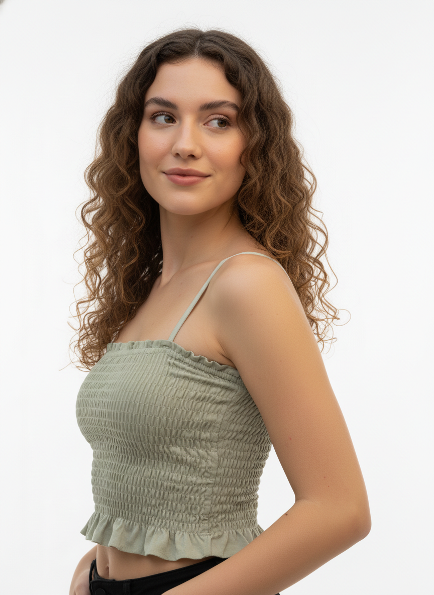 Buy 1 Get 1 Free Combo Offer Modern Smocked Crop Top Combo for Women – Green & Black