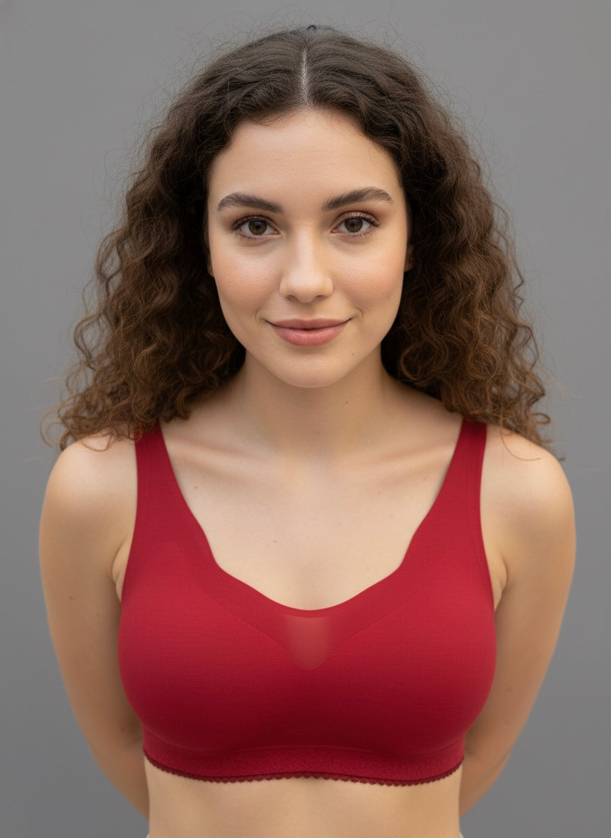Seamless Padded Everyday Bralette – Deep Red | Wire-Free Comfort Fit