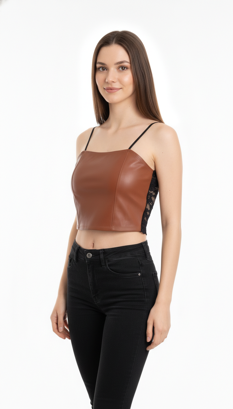 Buy 1 Get 1 Free Combo Offer Leather Crop Top Combo – Brown & White | Essential Faux Leather Crop Tops