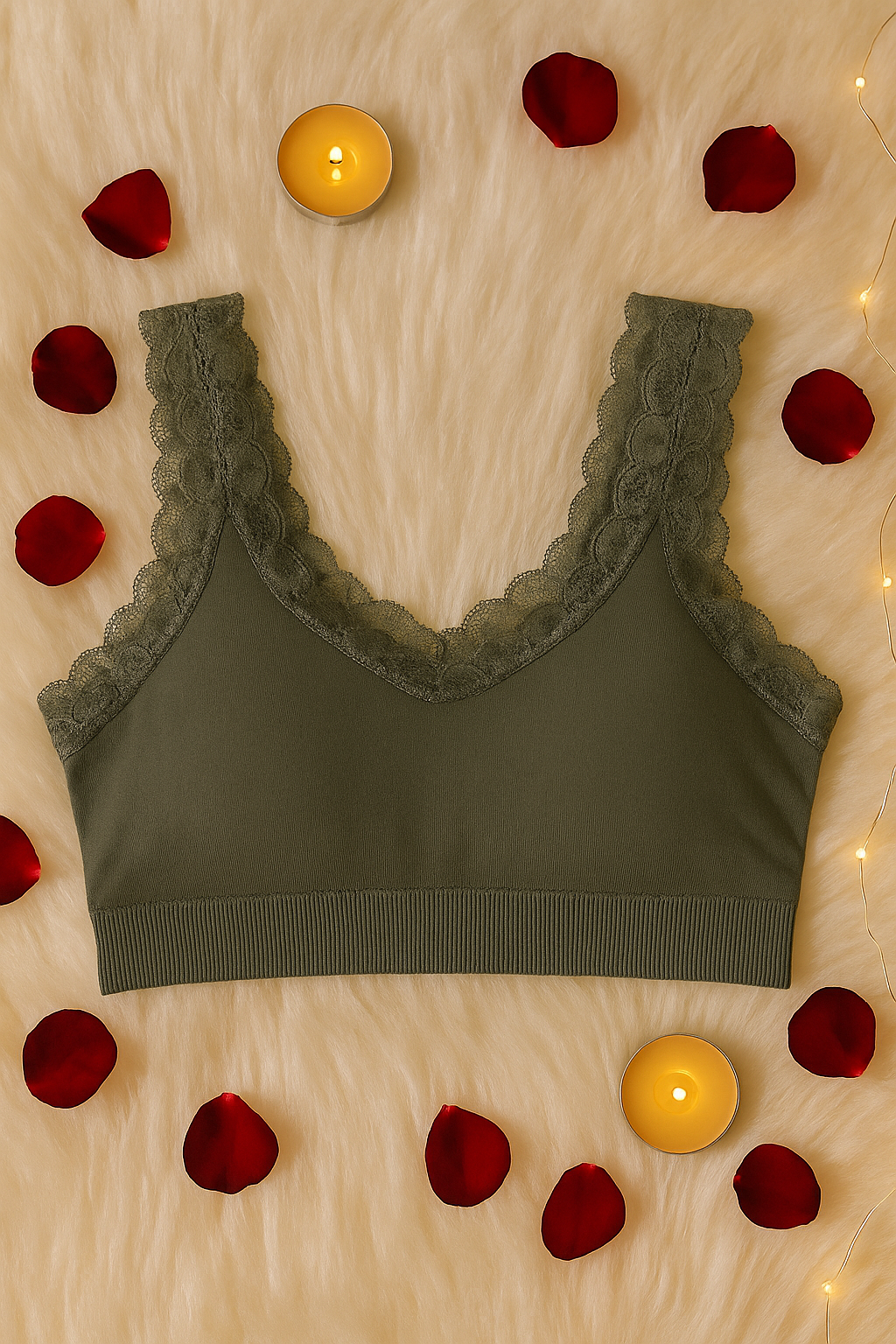 Women’s Green Lace Bralette – Seamless Soft Support Bra