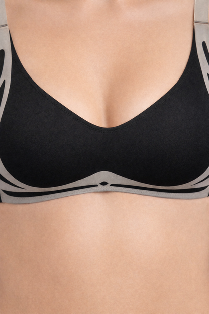 Women’s Black & Gray Sports Bra – Lightweight Support Everyday Bra