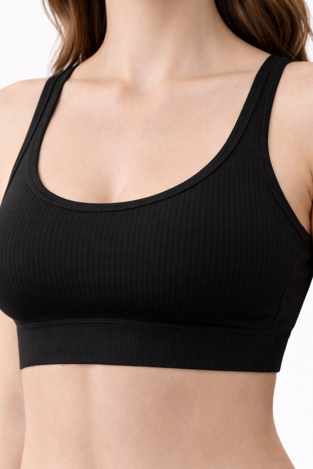 Women’s Black Ribbed Bralette – Seamless Everyday Comfort Bra
