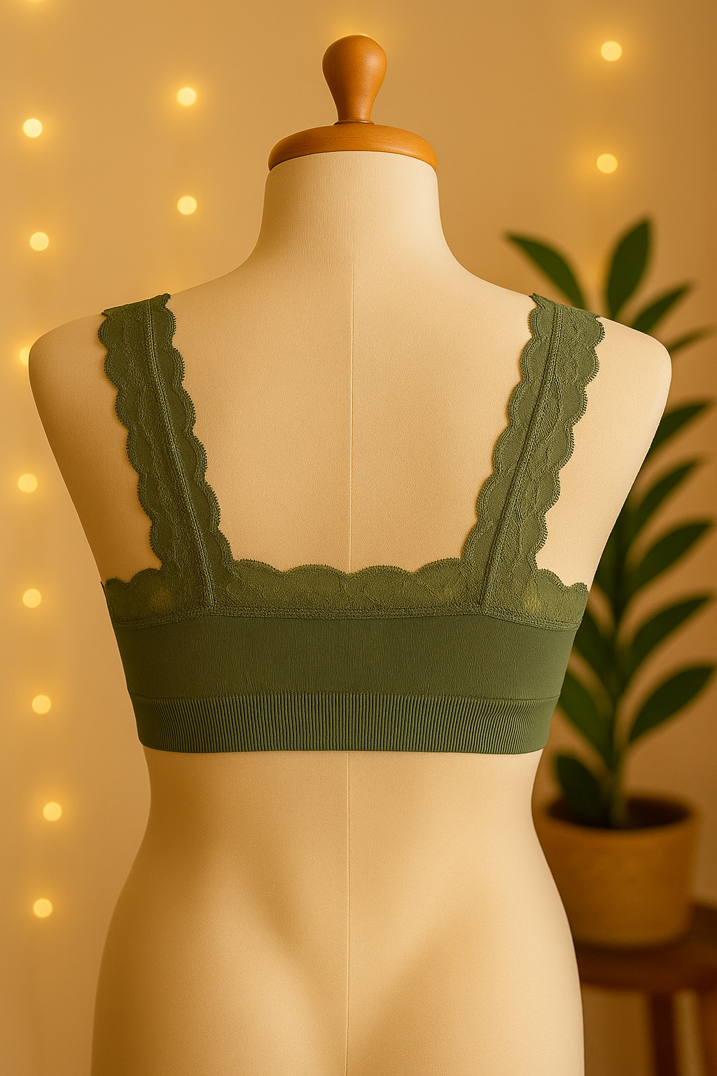 Women’s Green Lace Bralette – Seamless Soft Support Bra