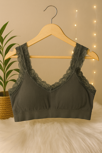 Women’s Green Lace Bralette – Seamless Soft Support Bra