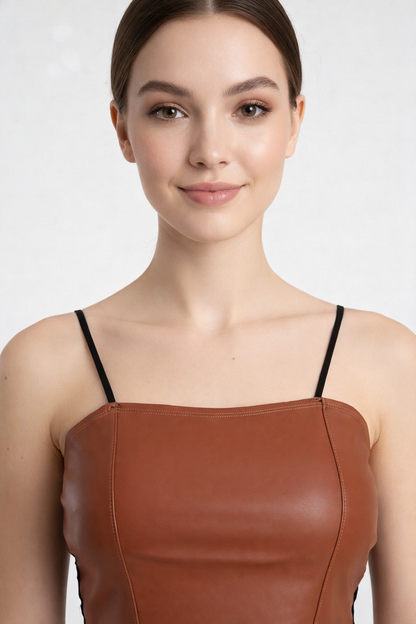 Buy 1 Get 1 Free Combo Offer Leather Crop Top Combo – Brown & White | Essential Faux Leather Crop Tops