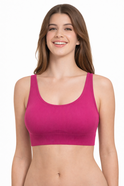 Women’s Ribbed Pink Bralette – Seamless Comfort Bra for Everyday Wear