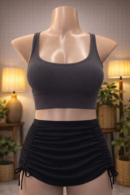 Women’s Ribbed Charcoal Bralette – Seamless Comfort Bra with Scoop Neck