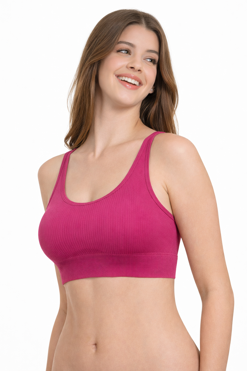 Women’s Ribbed Pink Bralette – Seamless Comfort Bra for Everyday Wear