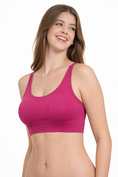 Women’s Ribbed Pink Bralette – Seamless Comfort Bra for Everyday Wear