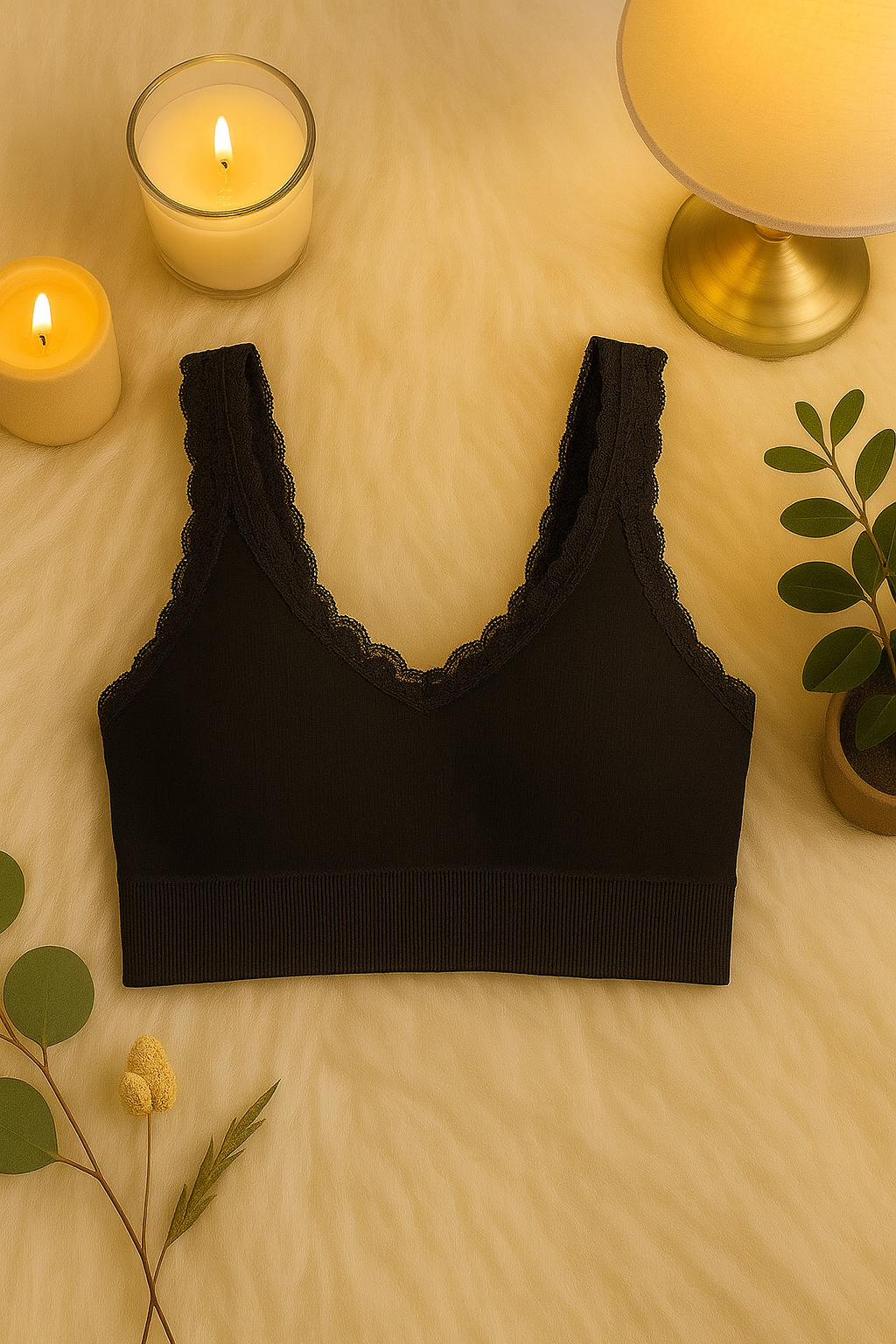 Women’s Black Lace Bralette – Seamless Soft Support Bra