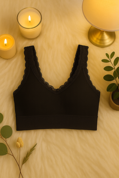 Women’s Black Lace Bralette – Seamless Soft Support Bra