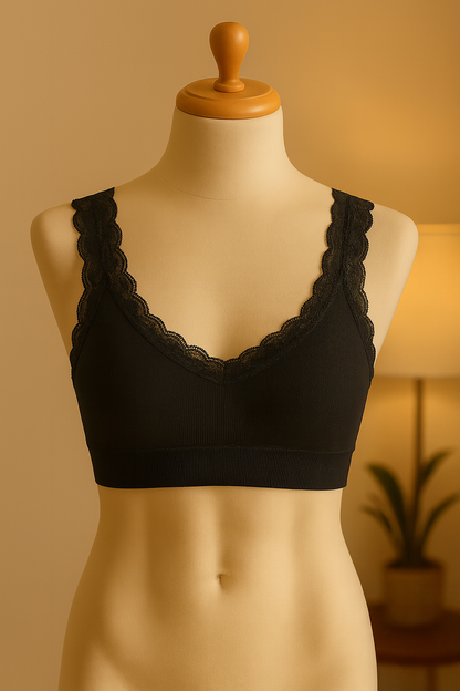 Women’s Black Lace Bralette – Seamless Soft Support Bra