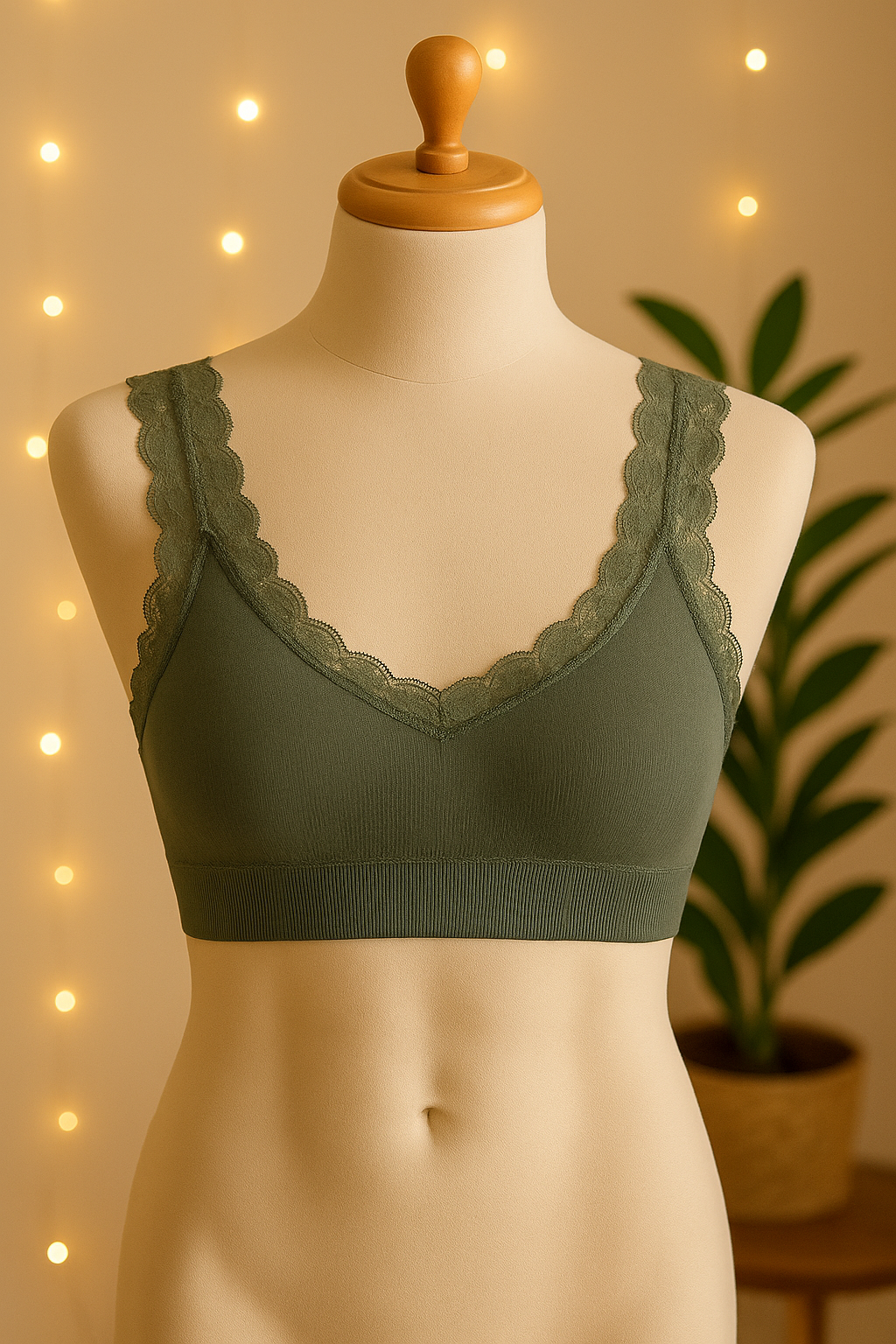 Women’s Green Lace Bralette – Seamless Soft Support Bra