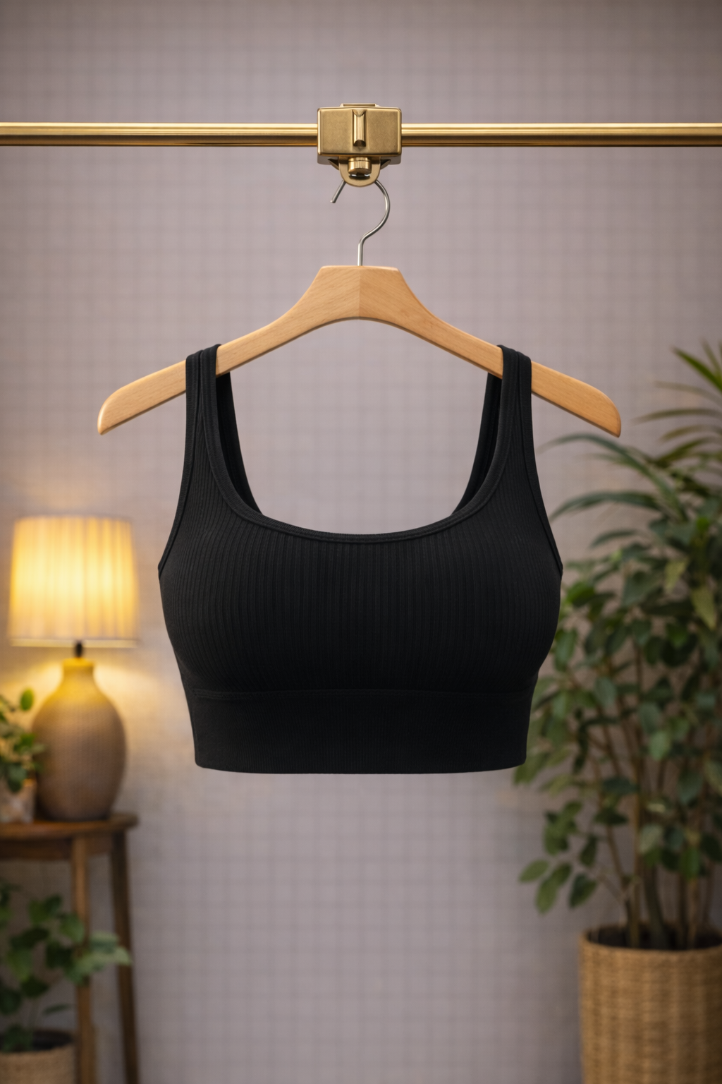Women’s Black Ribbed Bralette – Seamless Everyday Comfort Bra
