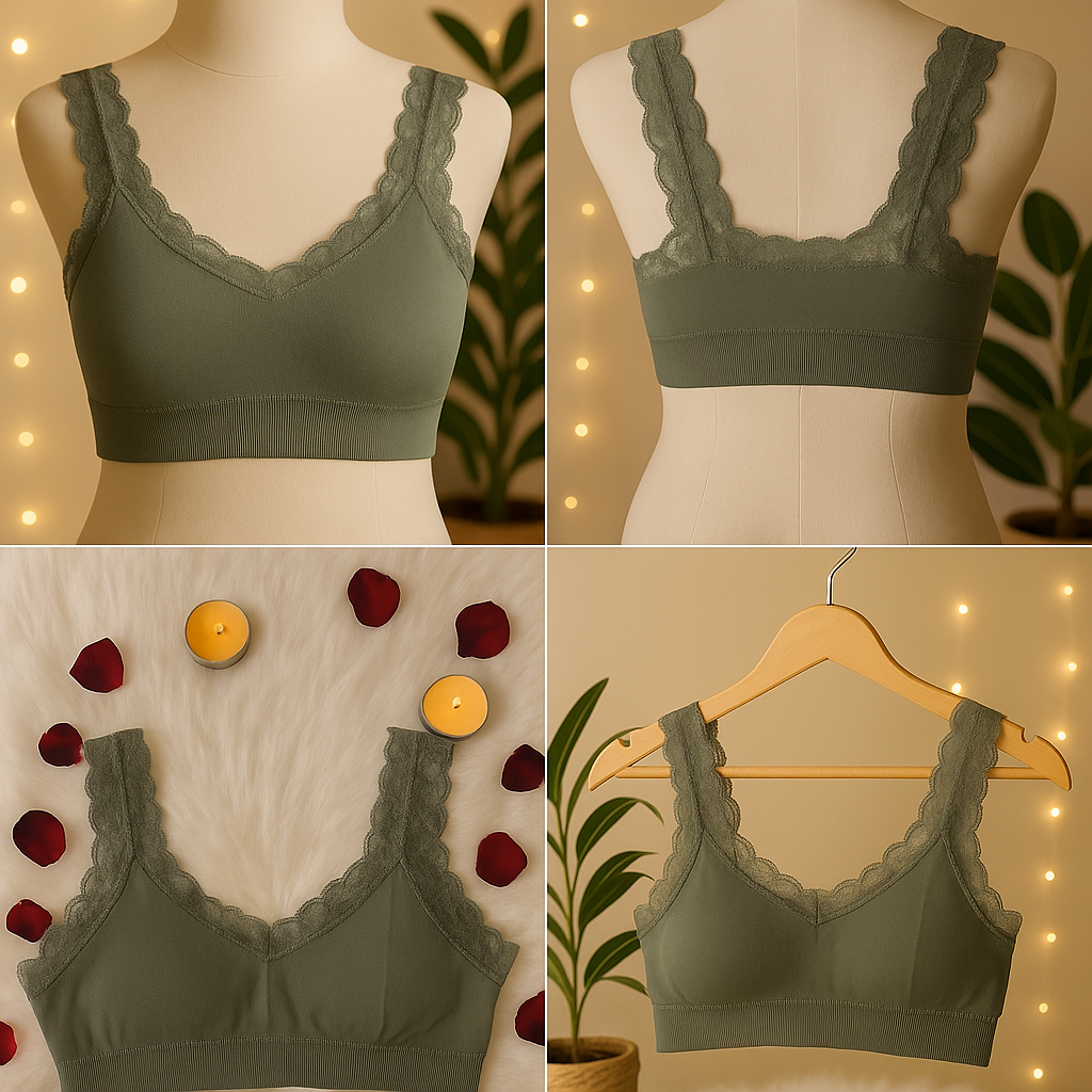Women’s Green Lace Bralette – Seamless Soft Support Bra