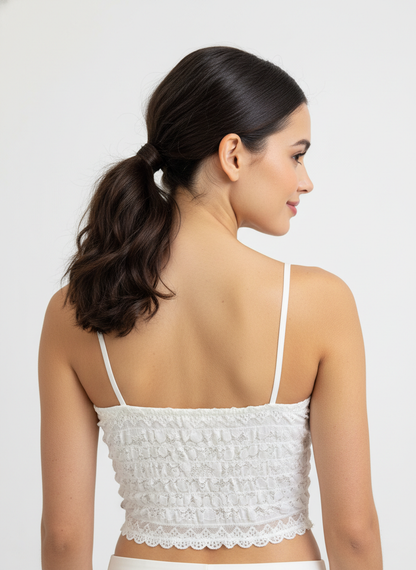 Women’s White Leather Crop Top with Spaghetti Straps