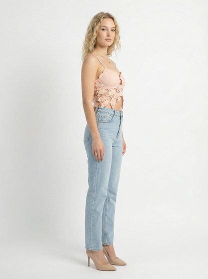 Women’s Peach Lace Bralette Fashion Top | Blush Bloom Peach Lace Crop Top