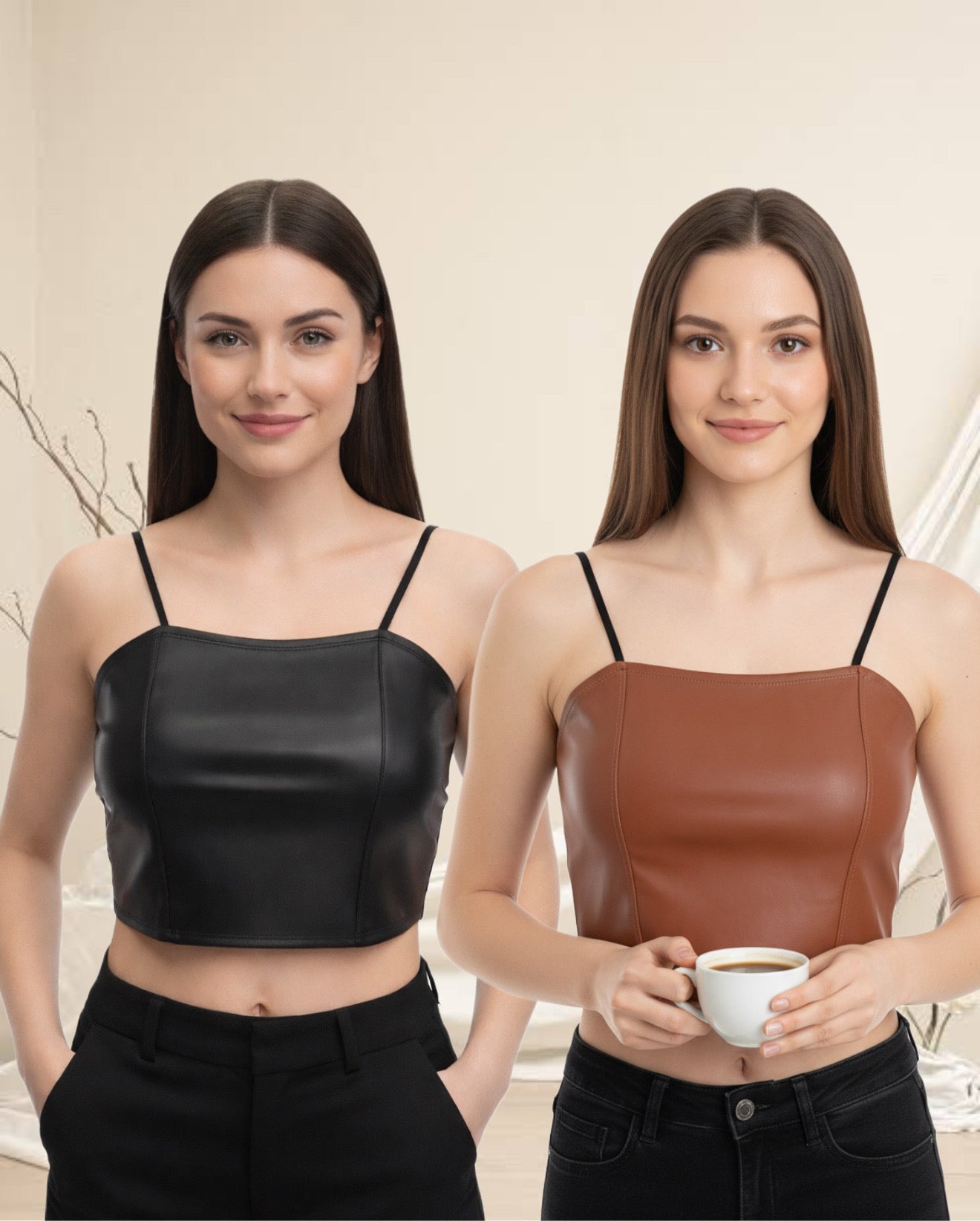 Buy 1 Get 1 Free Combo Offer Classic Faux Leather Crop Top Combo – Black & Brown | Power Look Faux Leather Crop Top Combo
