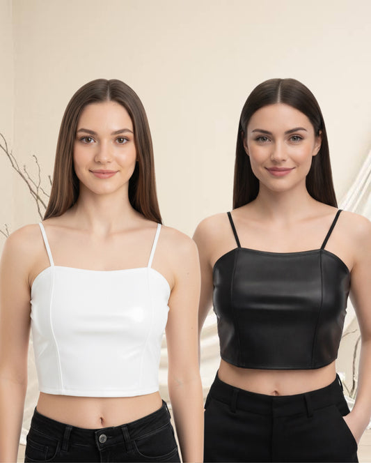 Buy 1 Get 1 Free Combo Offer Classic Faux Leather Crop Top Combo – Iconic Black & White Faux Leather Crop Tops
