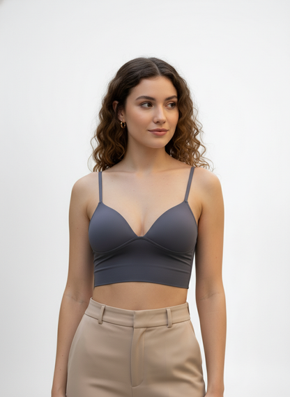 Buy 1 Get 1 Free Combo Offer Seamless Padded Bralette Crop Top Combo (Grey & Black) All Day Comfort Pack