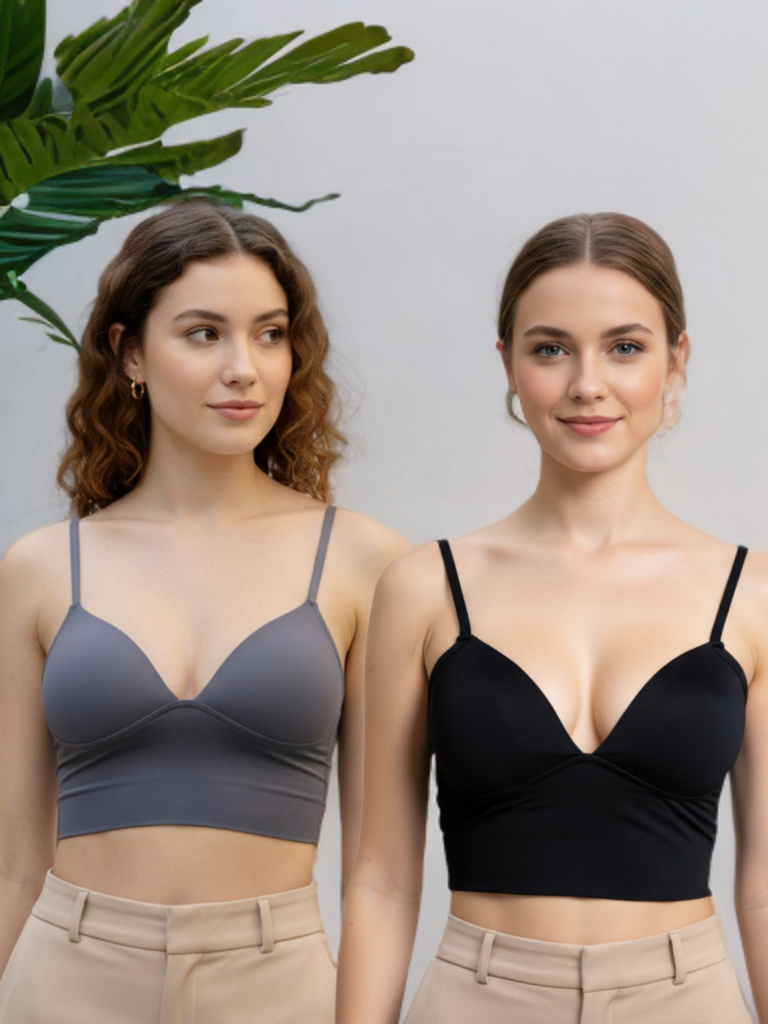 Buy 1 Get 1 Free Combo Offer Seamless Padded Bralette Crop Top Combo (Grey & Black) All Day Comfort Pack