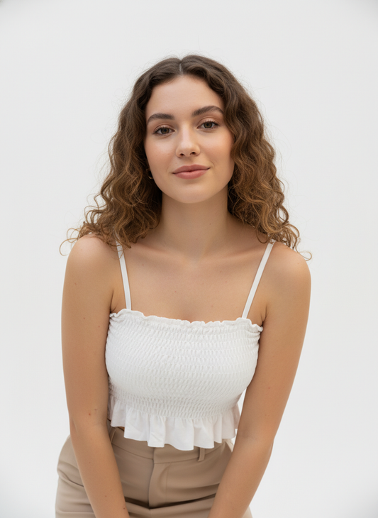 Buy 1 Get 1 Free Combo Offer Women’s Soft Smocked Crop Top Duo (Pink & White) – Elegant Sleeveless Combo