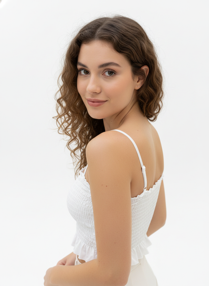 Buy 1 Get 1 Free Combo Offer Graceful Smocked Crop Top Duo for Women (White & Black) – Sleeveless Elegance