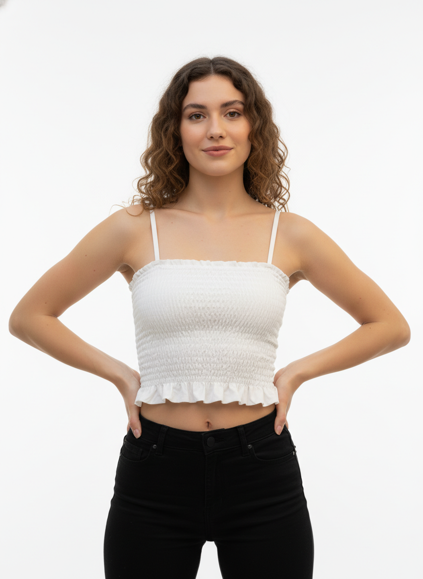 Buy 1 Get 1 Free Combo Offer Graceful Smocked Crop Top Duo for Women (White & Black) – Sleeveless Elegance