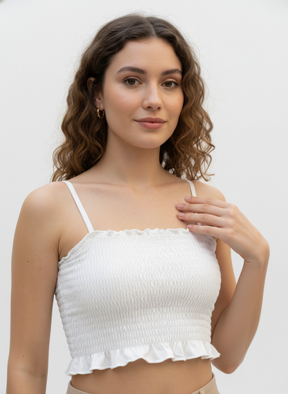 Buy 1 Get 1 Free Combo Offer Graceful Smocked Crop Top Duo for Women (White & Black) – Sleeveless Elegance