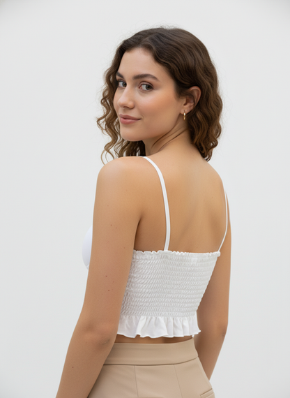 Buy 1 Get 1 Free Combo Offer Women’s Soft Smocked Crop Top Duo (Pink & White) – Elegant Sleeveless Combo