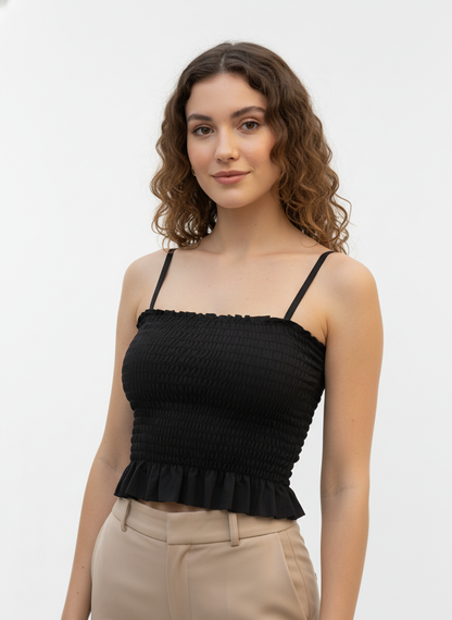Buy 1 Get 1 Free Combo Offer Everyday Chic Smocked Sleeveless Crop Top Combo for Women – Pink & Black