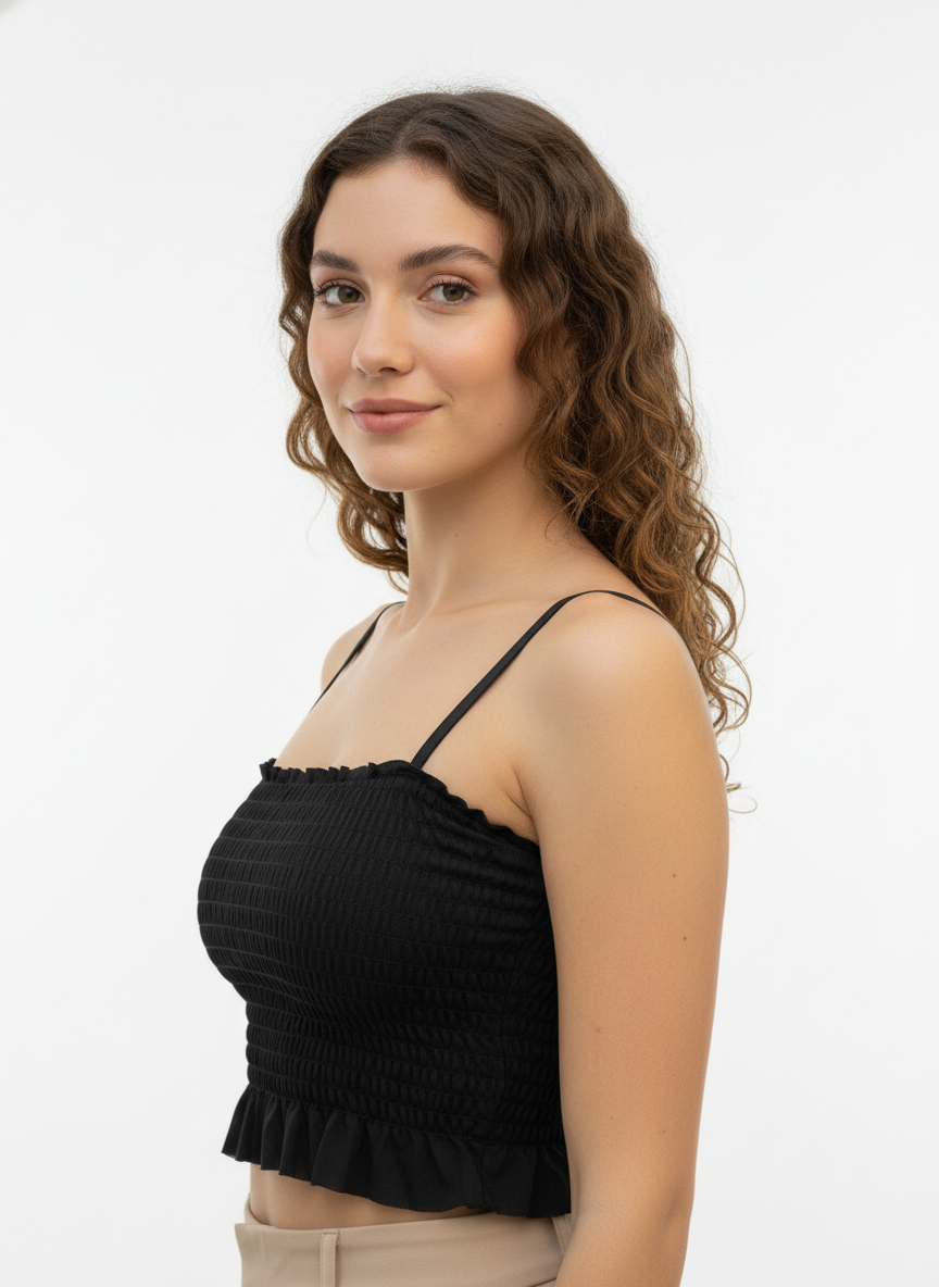 Buy 1 Get 1 Free Combo Offer Graceful Smocked Crop Top Duo for Women (White & Black) – Sleeveless Elegance