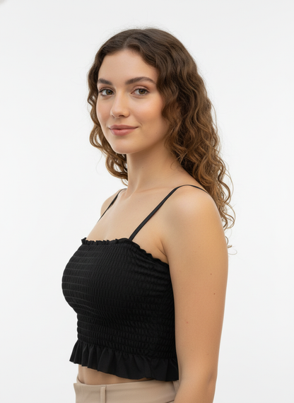 Buy 1 Get 1 Free Combo Offer Graceful Smocked Crop Top Duo for Women (White & Black) – Sleeveless Elegance