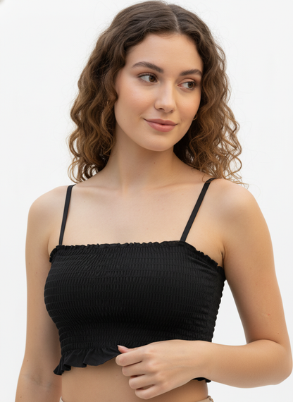 Buy 1 Get 1 Free Combo Offer Graceful Smocked Crop Top Duo for Women (White & Black) – Sleeveless Elegance