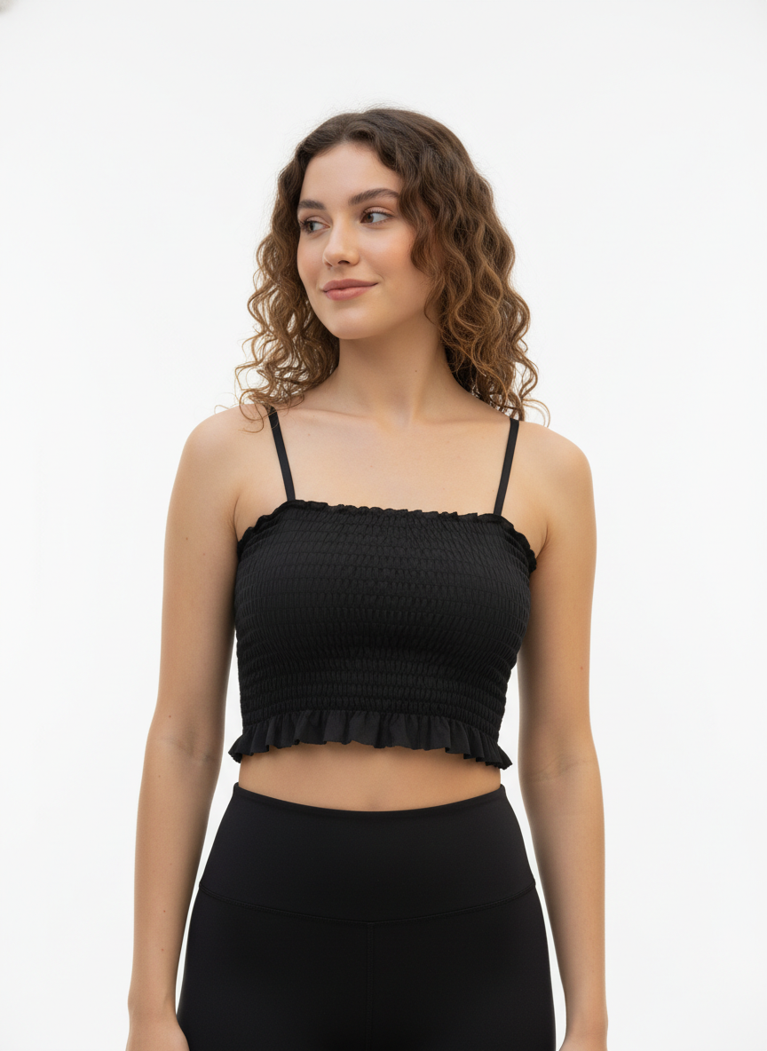 Buy 1 Get 1 Free Combo Offer Modern Smocked Crop Top Combo for Women – Green & Black