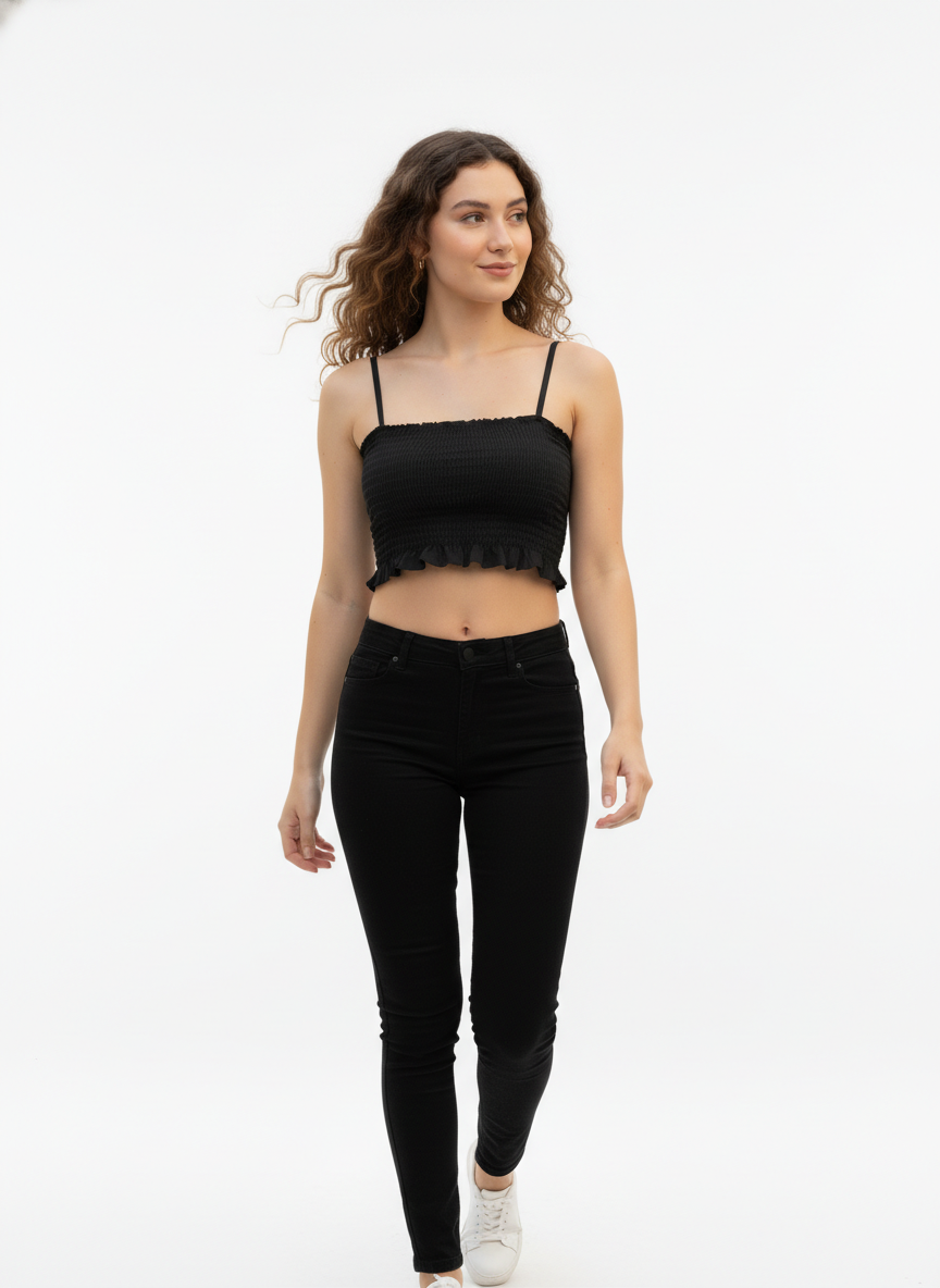 Buy 1 Get 1 Free Combo Offer Graceful Smocked Crop Top Duo for Women (White & Black) – Sleeveless Elegance