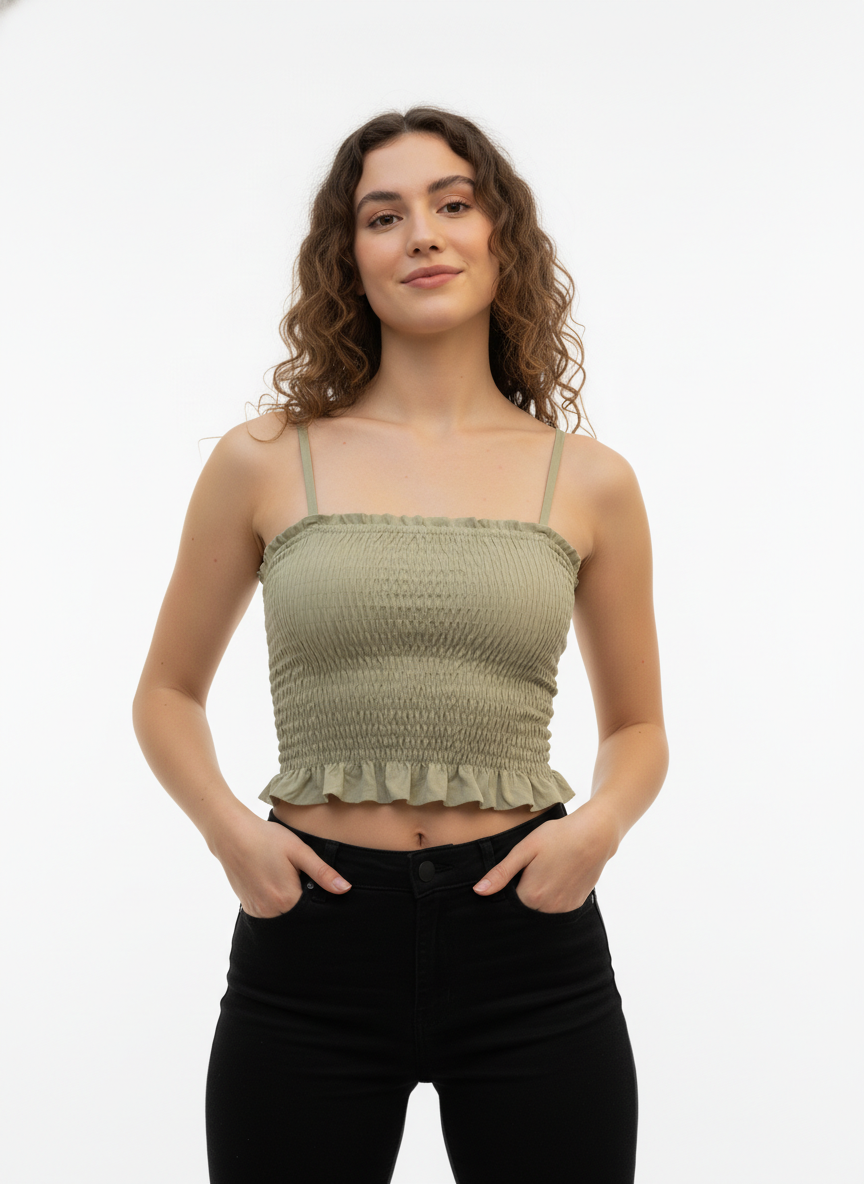 Buy 1 Get 1 Free Combo Offer Modern Smocked Crop Top Combo for Women – Green & Black