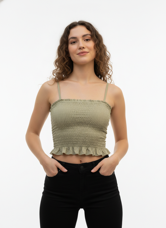 Buy 1 Get 1 Free Combo Offer Modern Smocked Crop Top Combo for Women – Green & Black
