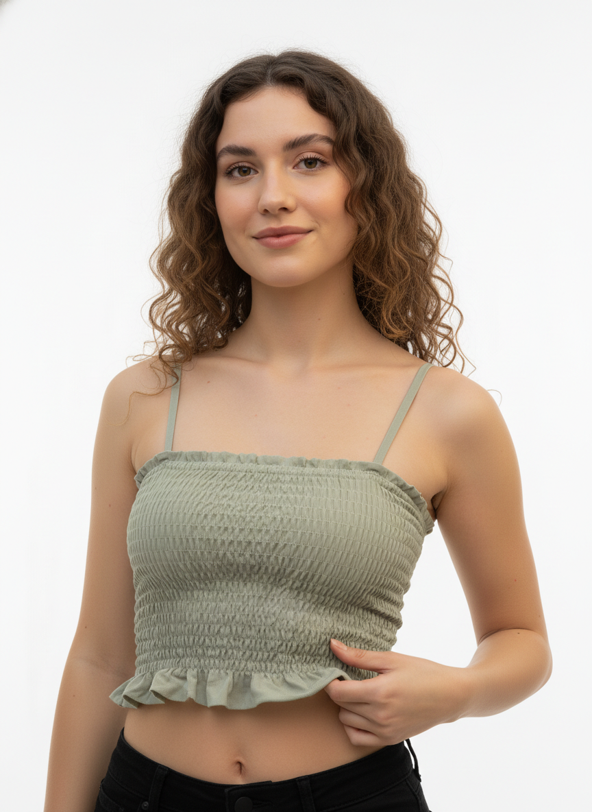 Buy 1 Get 1 Free Combo Offer Modern Smocked Crop Top Combo for Women – Green & Black