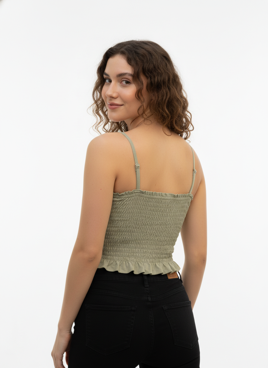 Buy 1 Get 1 Free Combo Offer Modern Smocked Crop Top Combo for Women – Green & Black
