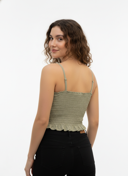Buy 1 Get 1 Free Combo Offer Modern Smocked Crop Top Combo for Women – Green & Black