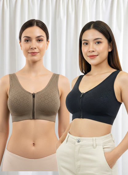 Buy 1 Get 1 Free Combo Offer Front Zip Padded Bralette Combo (Black & Brown)