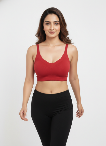 Seamless Padded Everyday Bralette – Deep Red | Wire-Free Comfort Fit