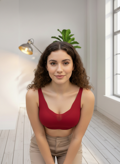 Seamless Padded Everyday Bralette – Deep Red | Wire-Free Comfort Fit