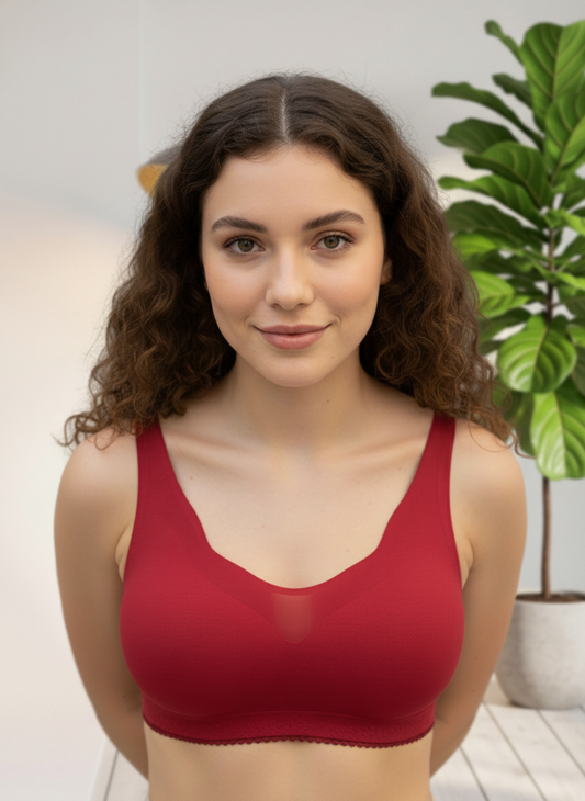 Seamless Padded Everyday Bralette – Deep Red | Wire-Free Comfort Fit